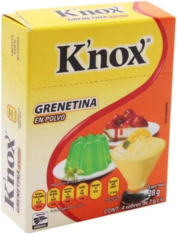Knox Grenetina para Gelatina en Polvo Natural sin Sabor 2 Pack - Cada Caja Contiene 4 Sobres Individuales de 7gr
