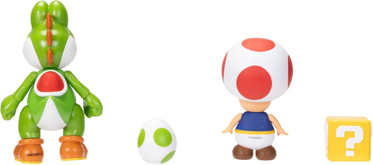 Jakks Pacific Set de Figuras Super Mario Bros, Yoshi y Toad 4", 2 Figuras con Accesorios