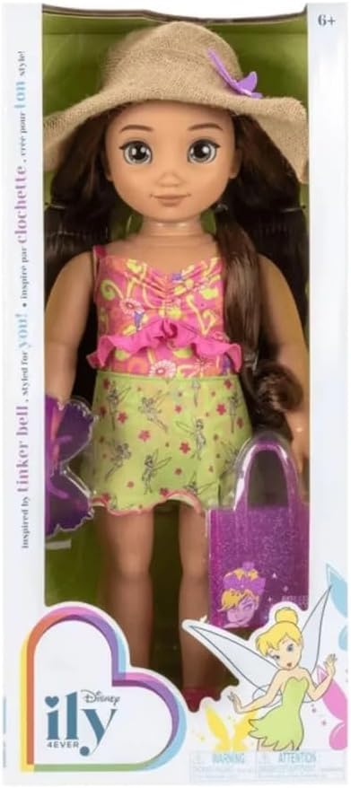 Jakks Pacific Disney ILY 4EVER Muñeca de Moda Inspirada en Tinkerbell, 45.7 cm, con Vestido Floral, Sombrero y Accesorios de Playa, para Niñas 6+ Años