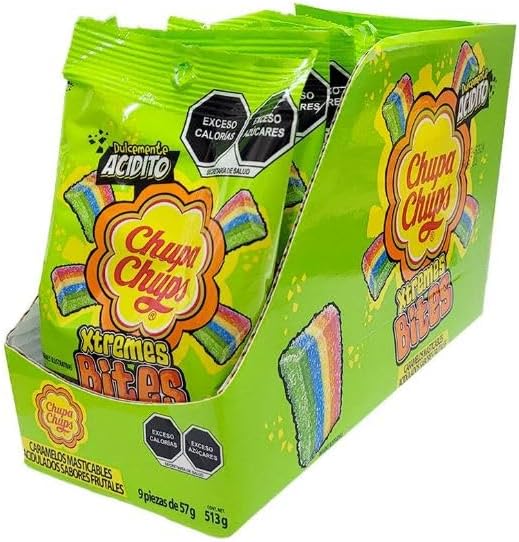 Chupa Chups Xtremes Bites, Caja con 9 Bolsas de 57G C/bolsa