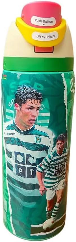 Genérico Botella de Agua Deportiva con Botón, Diseño del Club Sporting de Fútbol de Portugal, Verde, CR28, Termo