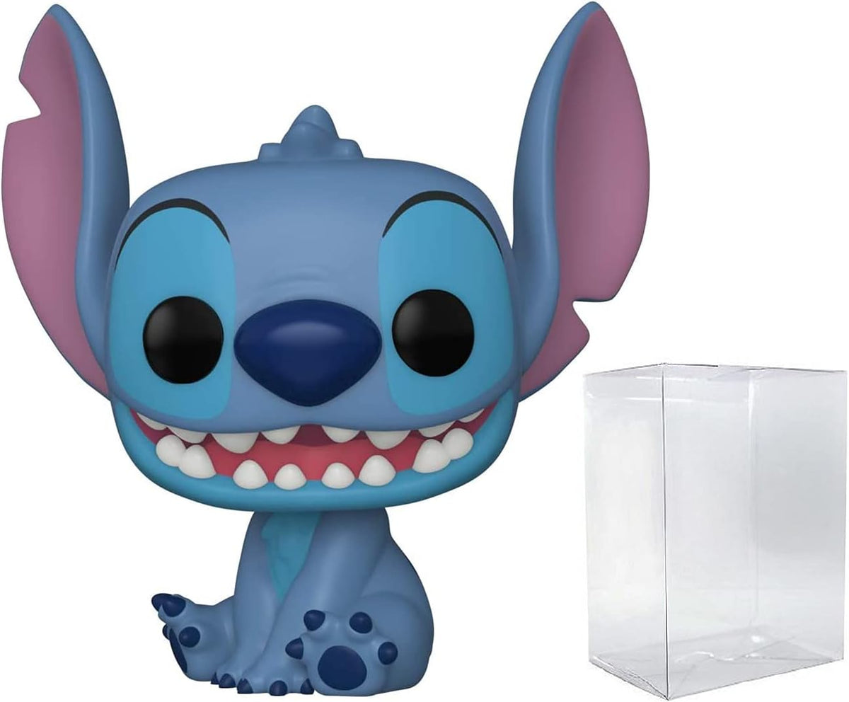Funko Disney: Lilo & Stitch - Figura de vinilo con diseño de puntada sentada sonriente (incluida con funda protectora de caja emergente)