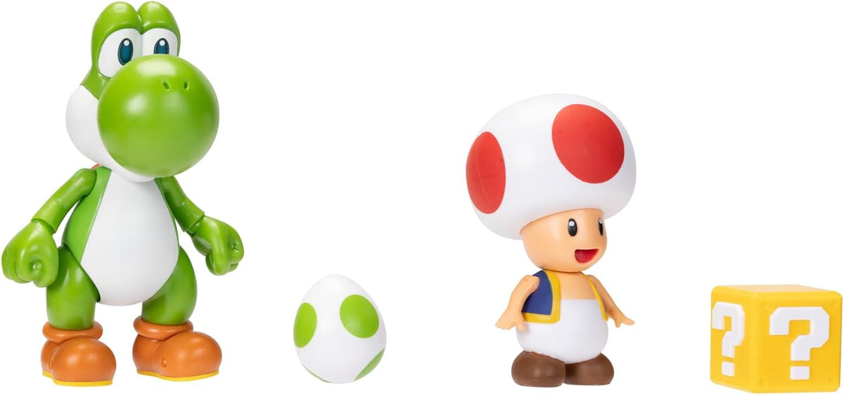 Jakks Pacific Set de Figuras Super Mario Bros, Yoshi y Toad 4", 2 Figuras con Accesorios