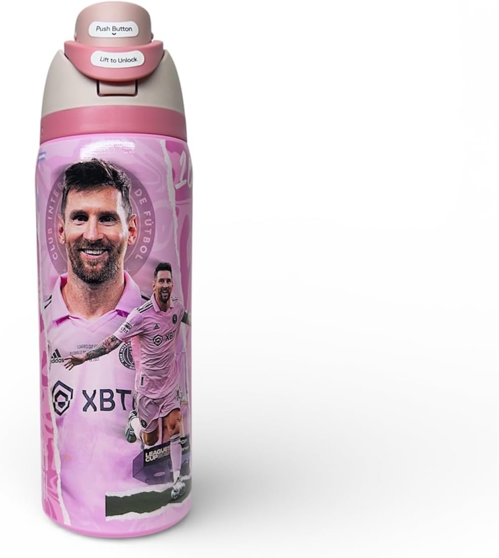 Genérico Termo PREMIUM Botella de Agua Deportiva Inter Club Miami, Rosa, con Imagen de Jugador, LM10, Termo Edicion Limitada, Coleccionable
