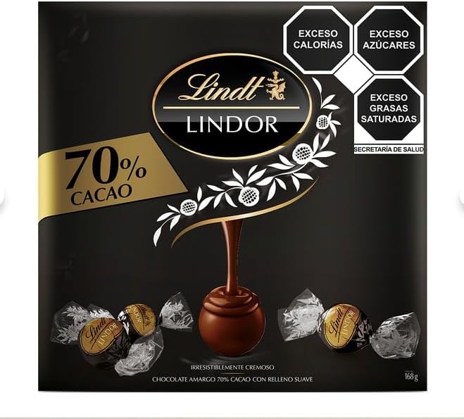 Lindt Lindor, Chocolate Amargo Premium 70% Cacao, Trufas con Relleno Cremoso, Caja de 168g