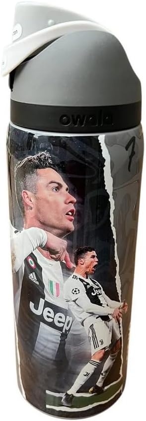 Generico Botella Deportiva Club La Vecchia Signora con Diseño de Jugador Estrella, Gris y Negro, Termo