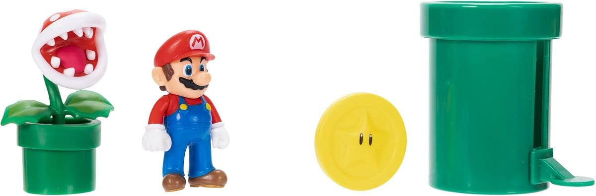 Nintendo Super Mario Soda Jungle Diorama Incluye 3 Cifras y 2 Accesorios: 2.5 Pulgadas Mario, Wiggler, Planta Piraña, Tubo de urdimbre, Moneda. A Partir de 3 años (Licencia Oficial)