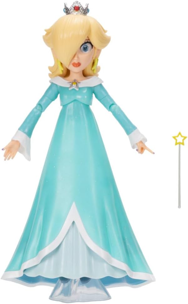 Jakks Pacific Super Mario Galaxy Movie Figura Rosalina 5 Pulgadas con Varita y Base Transparente, 10 Puntos de Articulación, Ojos Acrílicos, Coleccionable, +3 Años