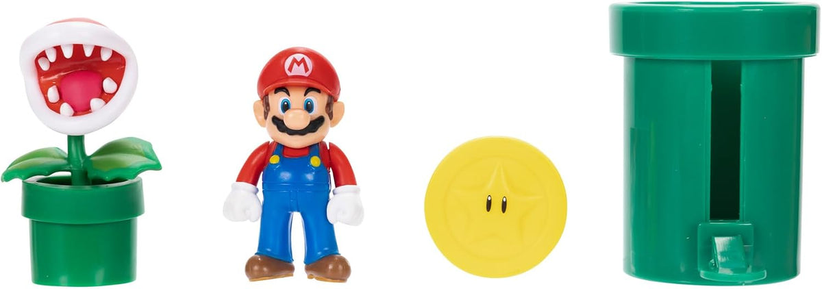 Nintendo Super Mario Soda Jungle Diorama Incluye 3 Cifras y 2 Accesorios: 2.5 Pulgadas Mario, Wiggler, Planta Piraña, Tubo de urdimbre, Moneda. A Partir de 3 años (Licencia Oficial)