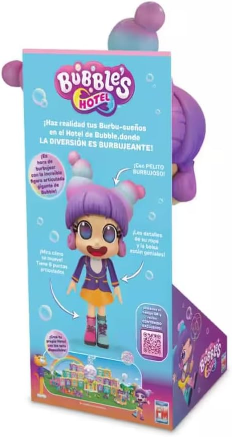 Bubbles Hotel, Muñeca Gigante de 25 cm, Juguete Articulado, Color Morado
