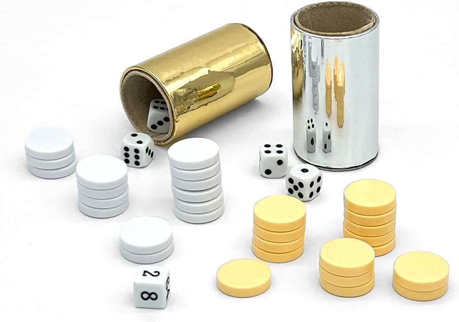 Ult Backgammon Dubai Premium Dorado de Lujo con Dados Fichas de Acrílico y Cubiletes para Dados