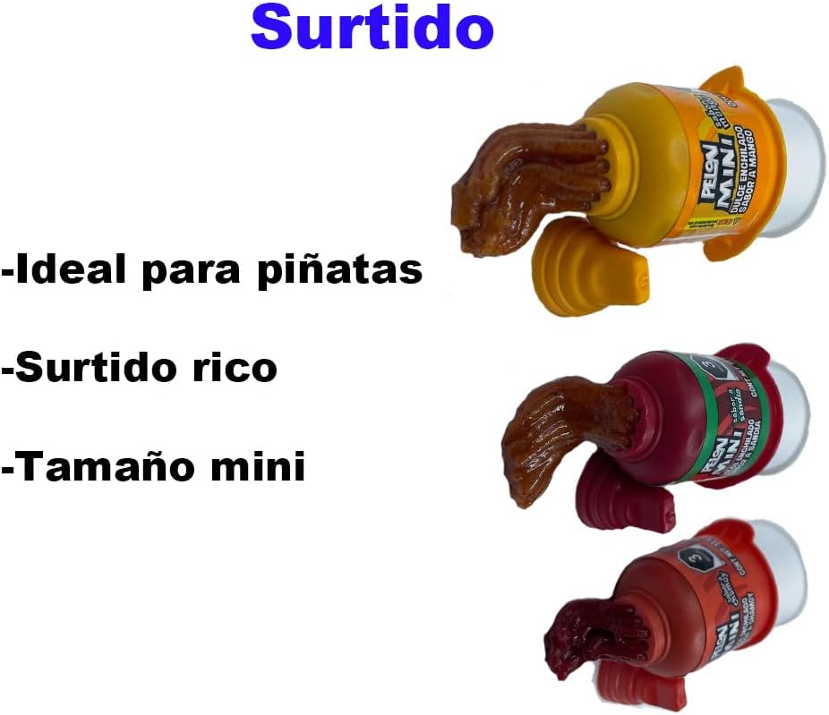 Farvisan Pelon Pelo Rico MINI Surtido, Paquete con 18 piezas, Sabores Sandia,Chamoy,Mango, 13 g C/U,Dulce Hecho en México.