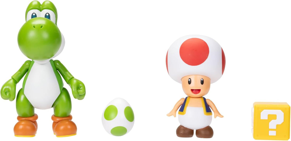 Jakks Pacific Set de Figuras Super Mario Bros, Yoshi y Toad 4", 2 Figuras con Accesorios