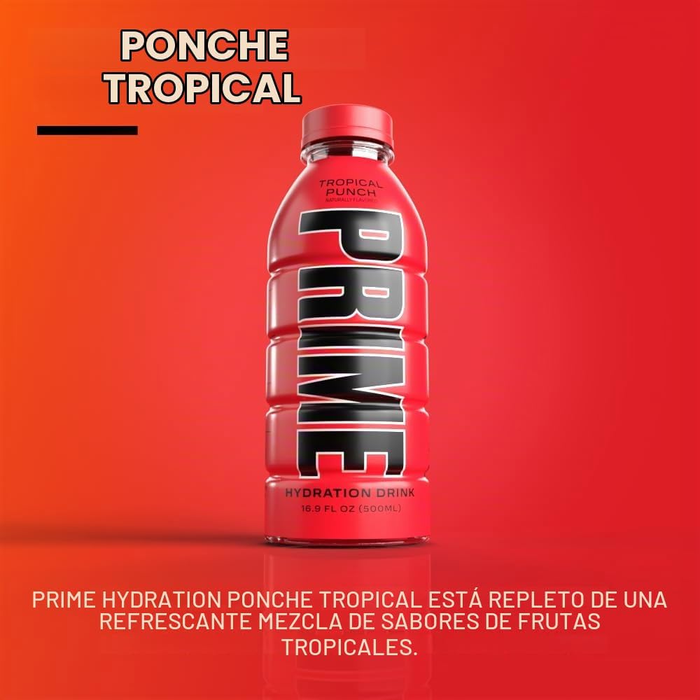 Prime Hydration Prime Hidratación con Mezcla de Bcaa para Recuperación Muscular Tropical Punch (12 Bebidas, 16 Onzas Líquidas. Cada Uno), Prime HYDRATION, DRINK_FLAVORED, Tropical., Prime
