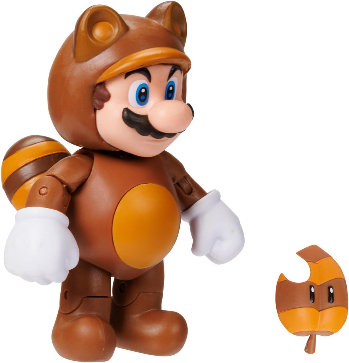 JAKSS Pacific - Nintendo Super Mario Figura Tanooki Mario de 4″ con Hoja Super Leaf – Figura Articulada Oficial de la Colección Super Mario para Fans y Niños 3+ Años