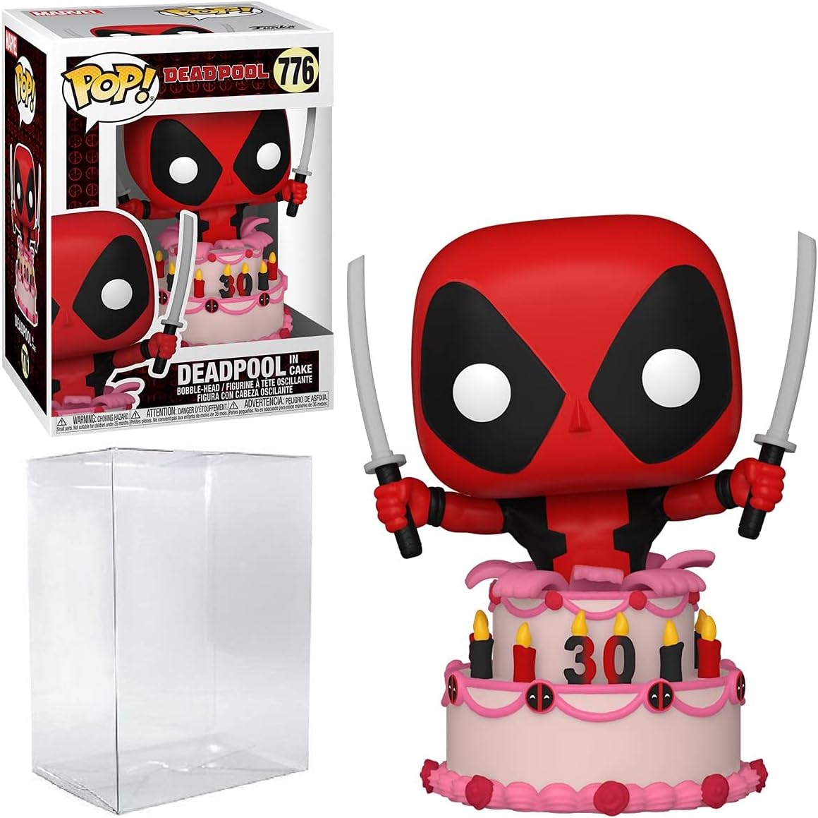 POP Marvel: Deadpool 30th - Figura de vinilo de Deadpool in Cake Funko (incluida con funda protectora de caja compatible), multicolor, 3.75 pulgadas