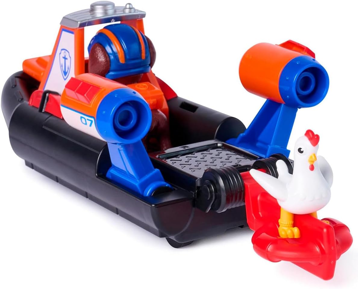 Paw Patrol: Search & Rescue, vehículo acuático de aerodeslizador de Rescate de Zuma con 2 Figuras, Barco de Juguete con función de propulsión, Juguetes para niños y niñas a Partir de 3 años