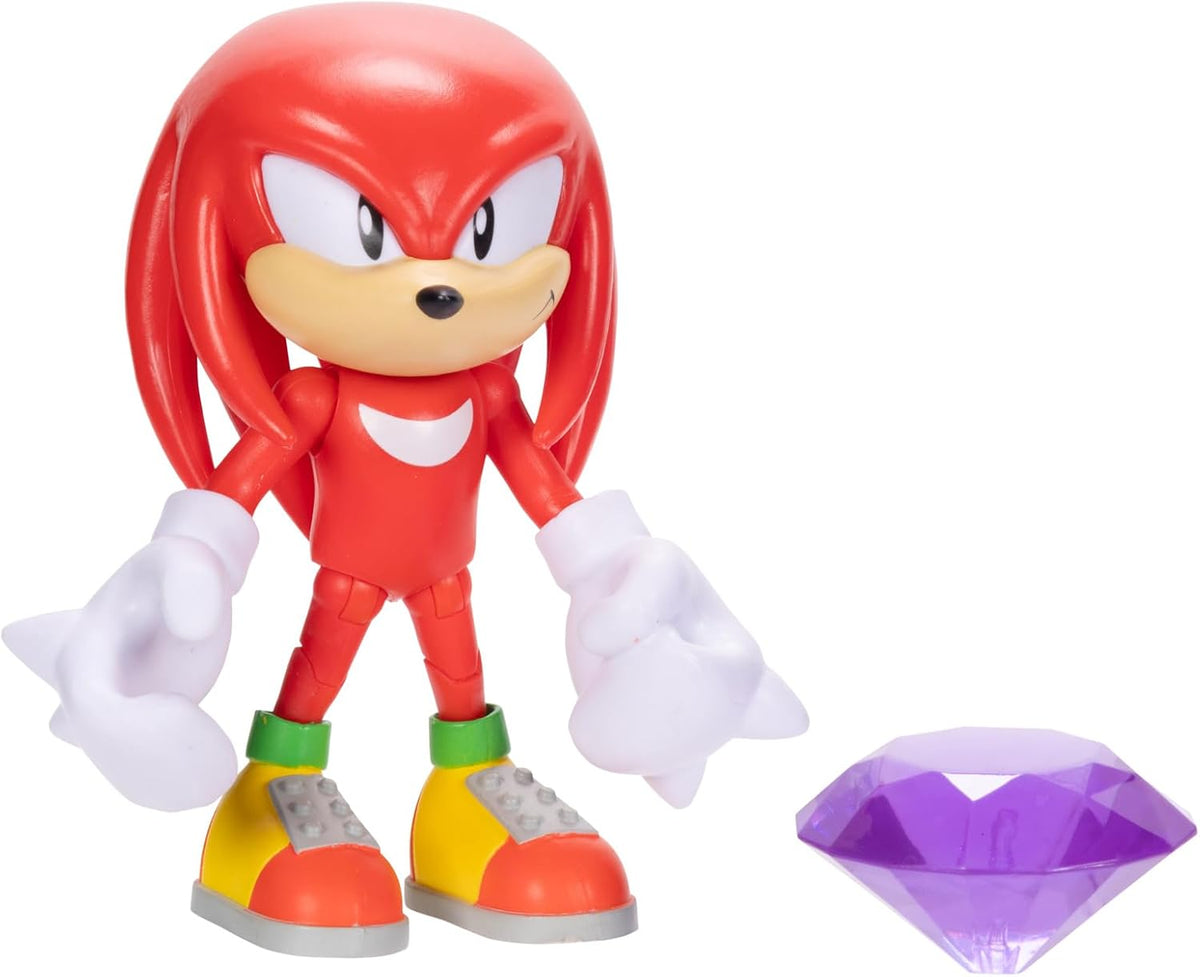 Jakks Pacific - Sega Sonic The Hedgehog Figura Clásica Knuckles de 4″ con Purple Chaos Emerald – Articulada, Coleccionable, para Fans Desde 3+ Años