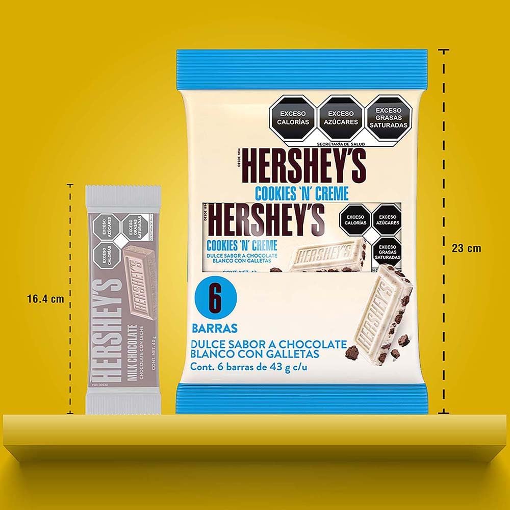 HERSHEY´S - Barras Cookies 'N' Cream, Especial,Chocolate con Leche, Tableta de Dulce sabor Chocolate, Especial para Regalo, Pack 6, 6x43 g