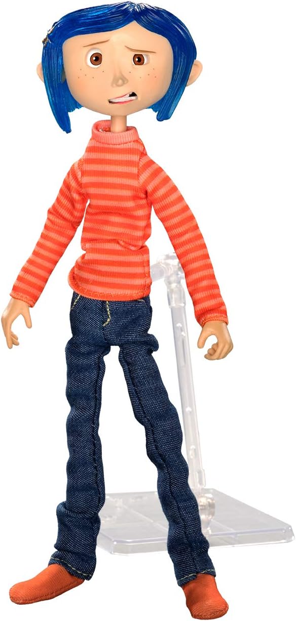 NECA - Figura articulada de Coraline con camisa a rayas y jeans (Coraline Movie) Figura de 18 cm
