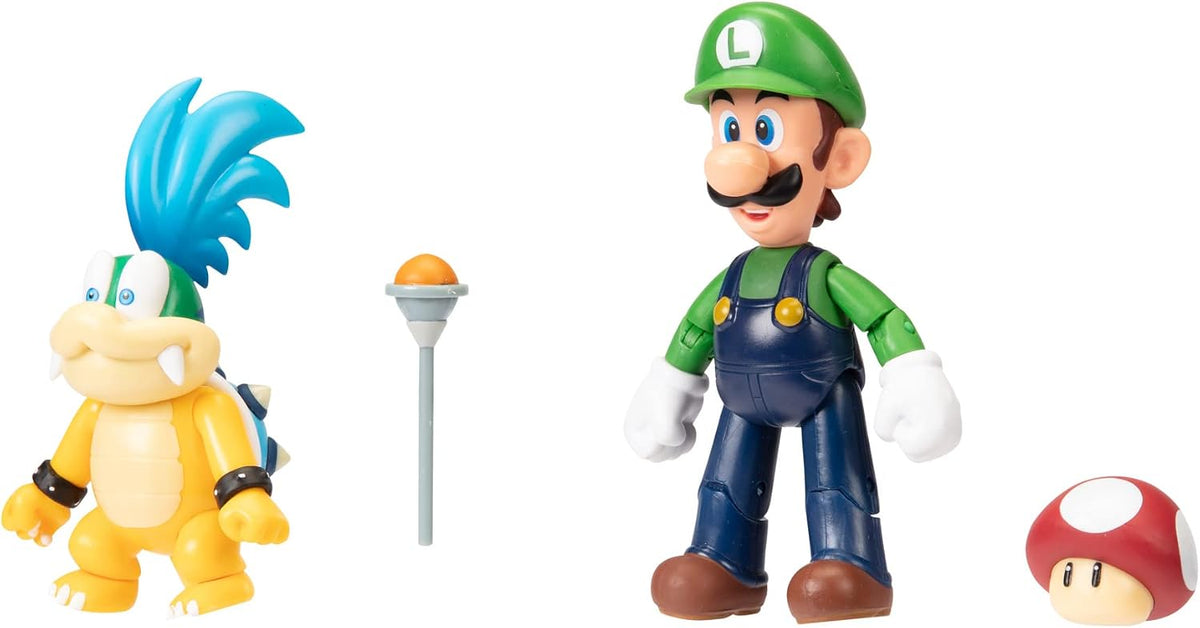 Super Mario Nintendo - Figura de acción de 4 Pulgadas, Paquete de 2 Unidades, Luigi Vs. Larry Koopa