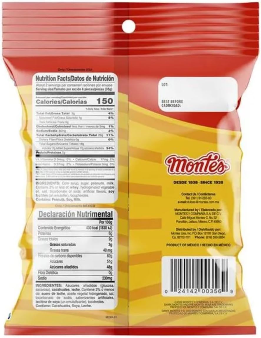 Montes Caralemo crujiente de leche con cacahuate Damy (100 dulces)