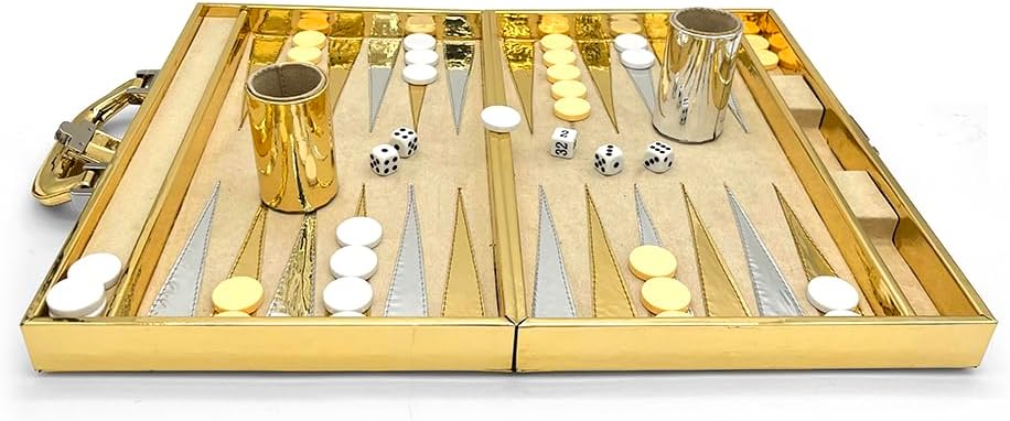 Ult Backgammon Dubai Premium Dorado de Lujo con Dados Fichas de Acrílico y Cubiletes para Dados