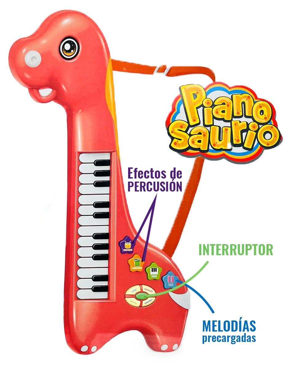 Ult Pianosaurio Piano en Forma de Dinosaurio Diferentes melodias Instrumento Musical de Juguete - imagen 5