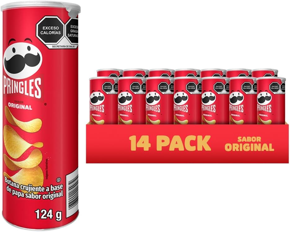 Pringles | Caja de Papas Sabor Original | Papas Crujientes para Botanear | Pack 14 Piezas | 124 gr c/u