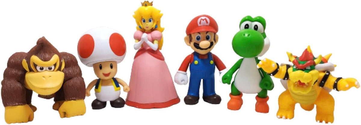 FANTASY UNIVERSE Set de Figuras Mario Bros Pack de 6 Super Juguetes Mario Yoshi Donkey Kong Princesa Peach Toad Bowser Kuppa Colección Acción Niños