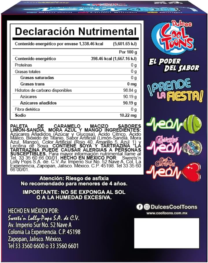 Dulces Cool Toons - Puerquitos Neón. Paquete 2 cajas (24 Paletas 14 g c/caja). Paleta de Caramelo Macizo con forma de puerquito y palillo luminoso que brilla en la oscuridad. Glow Stick.