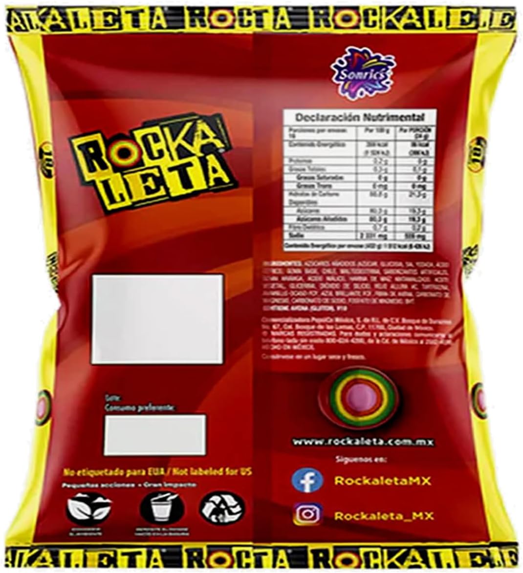 Rockaleta Paleta 18 paletas de 24 gramos cada una.