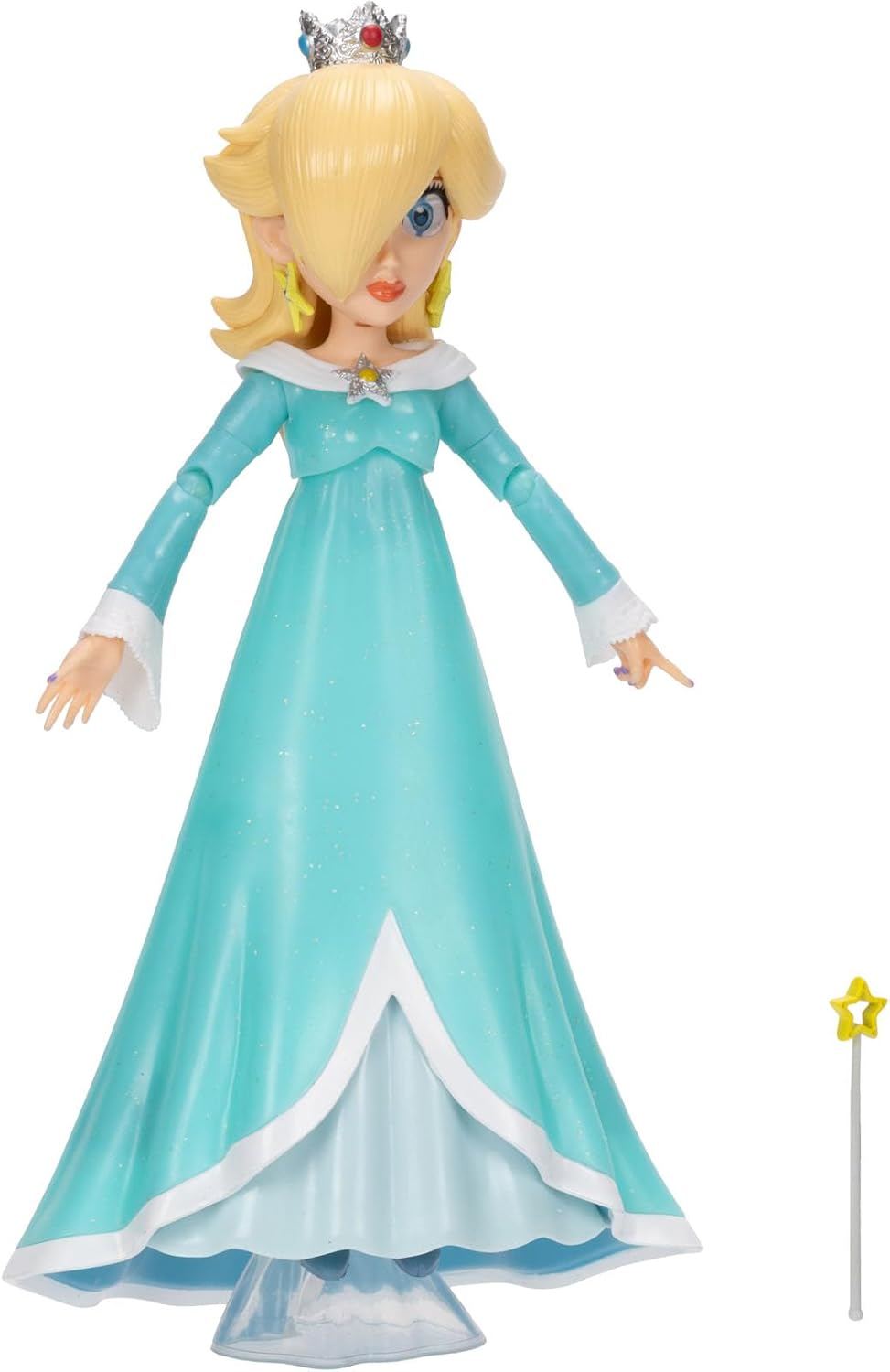 Jakks Pacific Super Mario Galaxy Movie Figura Rosalina 5 Pulgadas con Varita y Base Transparente, 10 Puntos de Articulación, Ojos Acrílicos, Coleccionable, +3 Años
