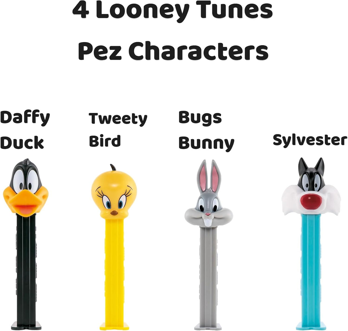 PEZ Set De Regalo Con Dispensador De Dulces De Looney Tunes: Bugs Bunny, Piolín, Silvestre Y El Pato Lucas. Dispensadores De Looney Toons Con Repuestos De Dulces.