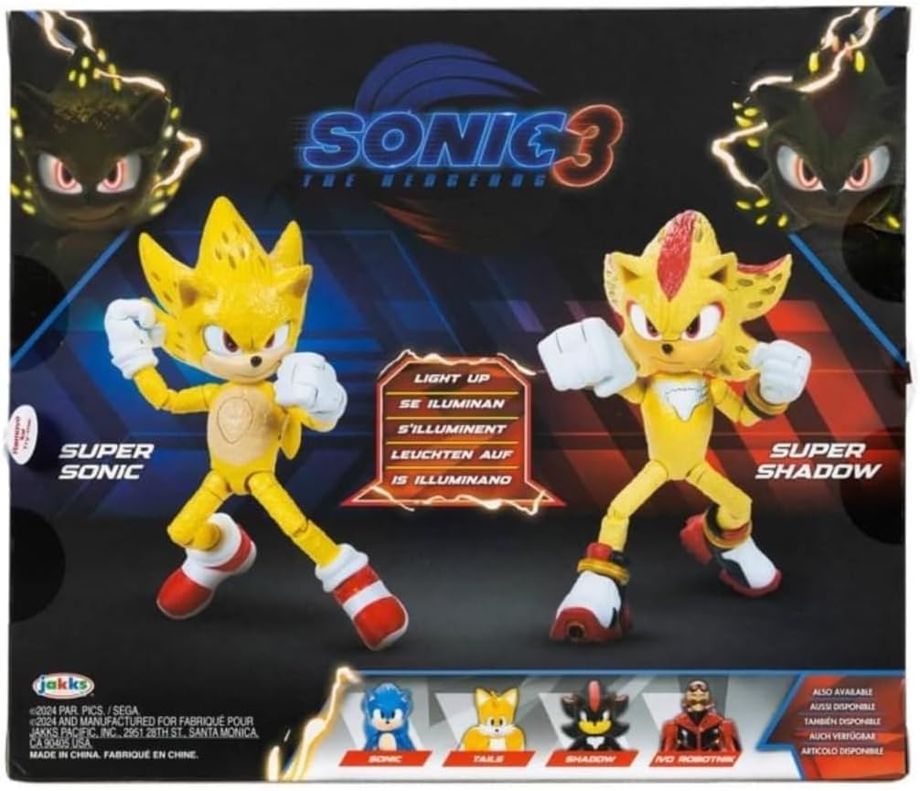 JAKKS Pacific Sonic The Hedgehog Juego de figuras de acción Super Sonic y Super Shadow con luz