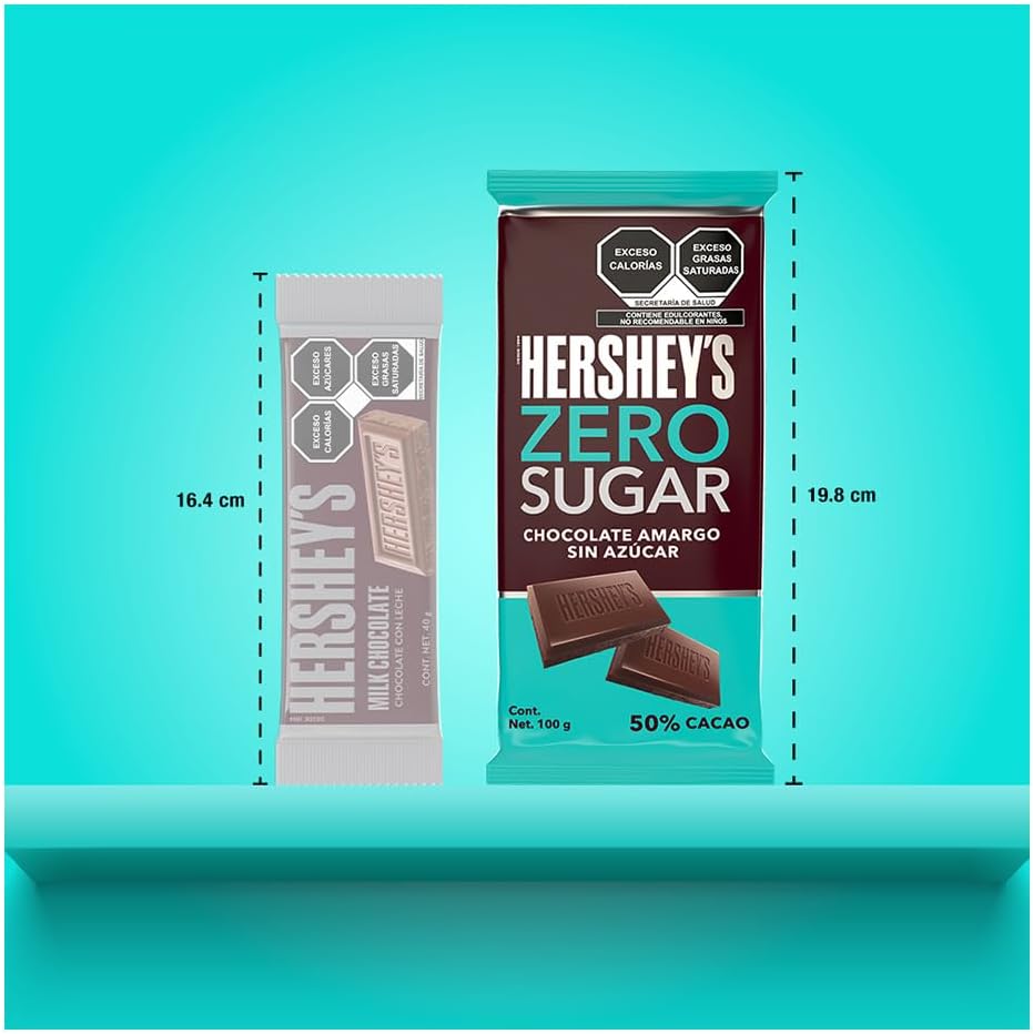 HERSHEY´S – Zero Sugar, Barra de Chocolate Sin Azúcar 100 g, Chocolate Oscuro Premium, Endulzado Sin Azúcar Añadida, Ideal para Regalo, Snack Saludable, Opción Baja en Azúcar y Sin Culpa