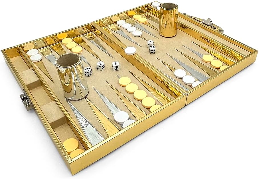 Ult Backgammon Dubai Premium Dorado de Lujo con Dados Fichas de Acrílico y Cubiletes para Dados