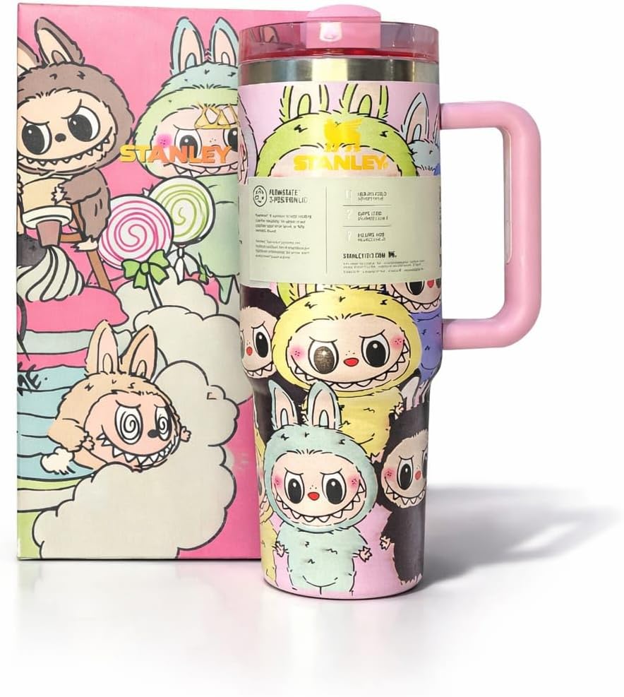 Generico Termo de Agua con Asa, 40 oz, 1.18 L, Diseño de Criaturas de Fantasia, Edicion Especial Color Rosa, Acero Inoxidable