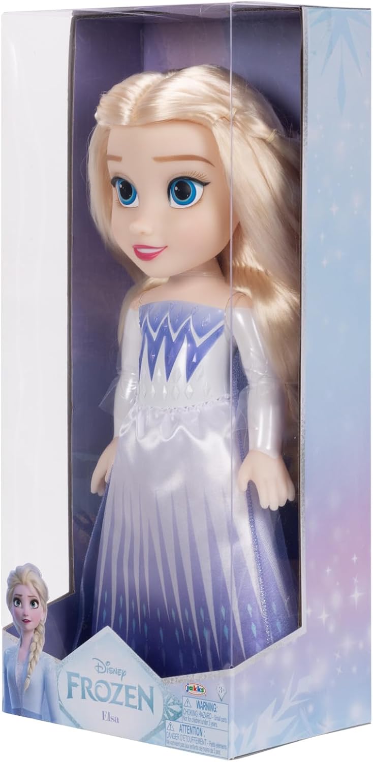 Jakks Pacific - Frozen Muñeca Elsa Reina de Las Nieves de 14″ con Capa y Zapatos Removibles – Figura Articulada con Detalles de Copos de Nieve para Niñas Desde 3 Años