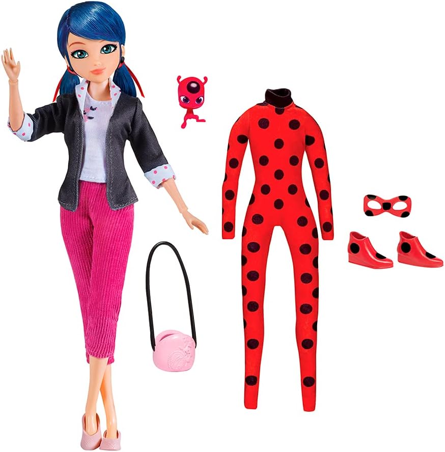 Ladybug Miraculous Fashion Doll de Marinette con 2 Outfits Muñeca Articulada para Niñas Marinette se Convierte Producto Oficial