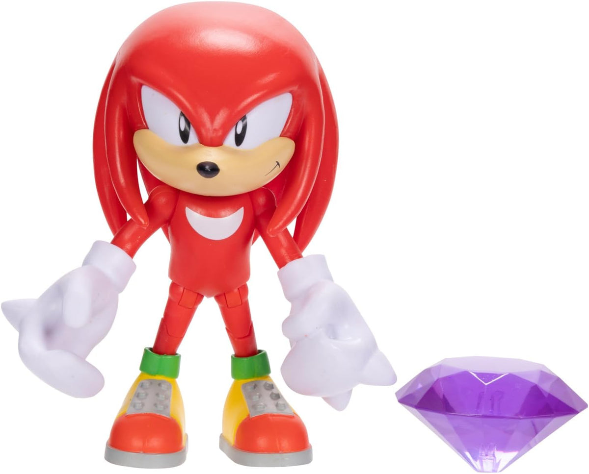Jakks Pacific - Sega Sonic The Hedgehog Figura Clásica Knuckles de 4″ con Purple Chaos Emerald – Articulada, Coleccionable, para Fans Desde 3+ Años