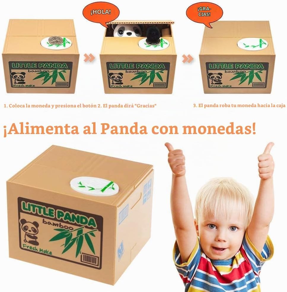 PowerKing Panda Alcancía para Niños,Hucha de Niños, Alcancía para Ahorrar Dinero,Caja de Monedas, Regalo Creativo, con Voz en Inglés Hablando