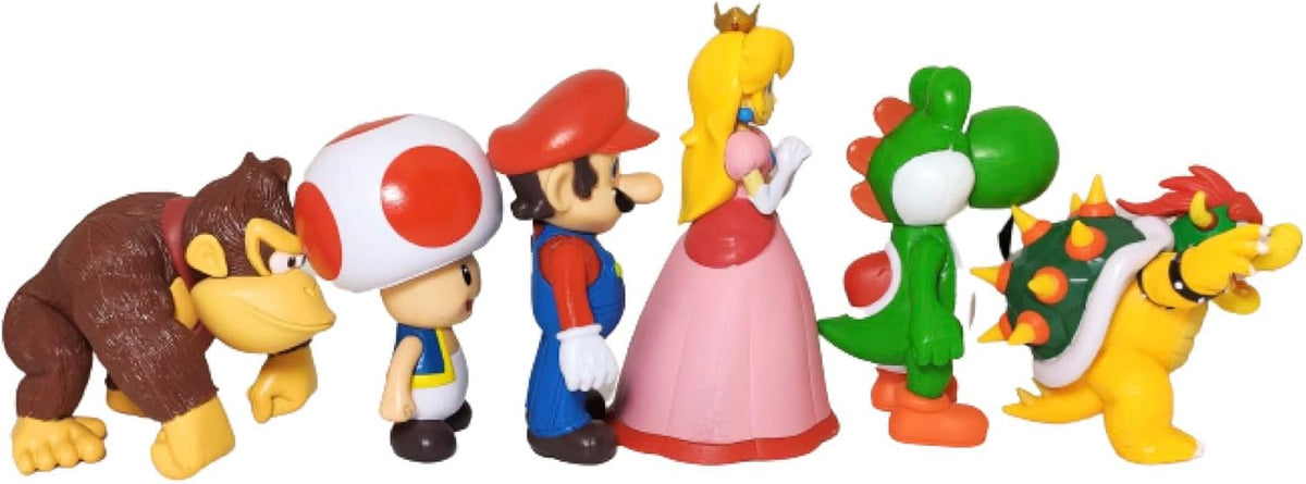 FANTASY UNIVERSE Set de Figuras Mario Bros Pack de 6 Super Juguetes Mario Yoshi Donkey Kong Princesa Peach Toad Bowser Kuppa Colección Acción Niños
