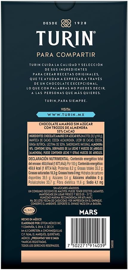 Turin Zero Sugar, ALMENDRA, 100 gramos