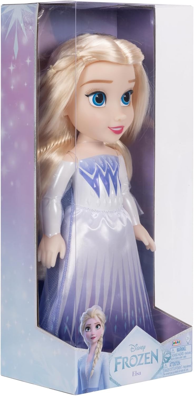 Jakks Pacific - Frozen Muñeca Elsa Reina de Las Nieves de 14″ con Capa y Zapatos Removibles – Figura Articulada con Detalles de Copos de Nieve para Niñas Desde 3 Años