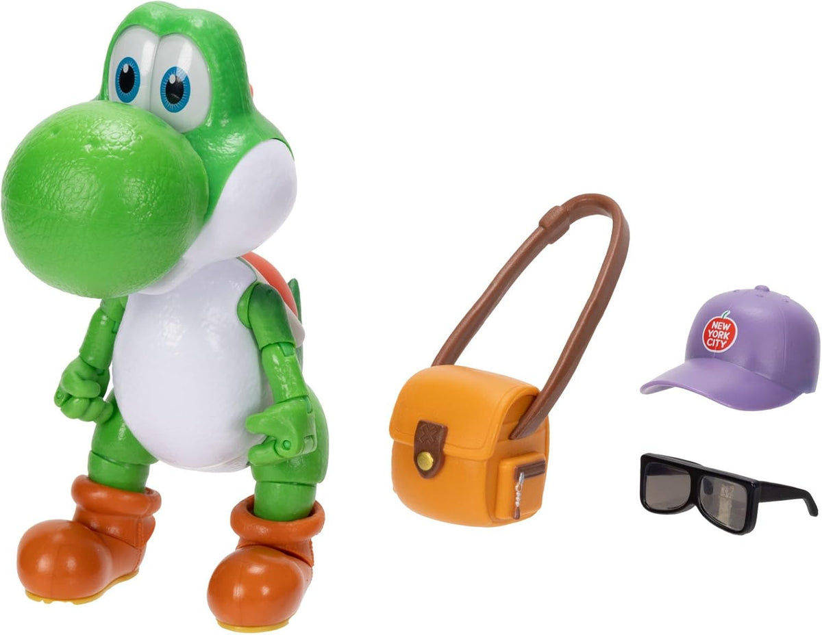 Jakks Pacific Super Mario Galaxy Movie Figura Yoshi 5 Pulgadas con Sombrero, Lentes y Bolsa, 20 Puntos de Articulación, Coleccionable, +3 Años