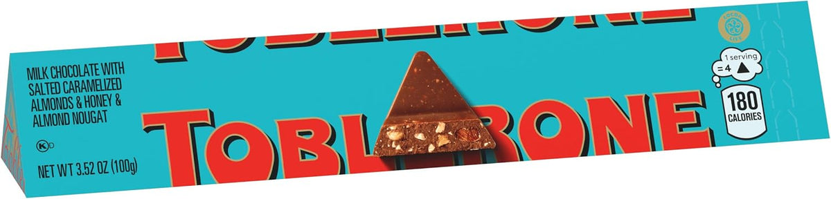 Toblerone Chocolate con Leche Suiza con Almendras Caramelizadas Saladas y Turrón de Miel y 3.52 Oz