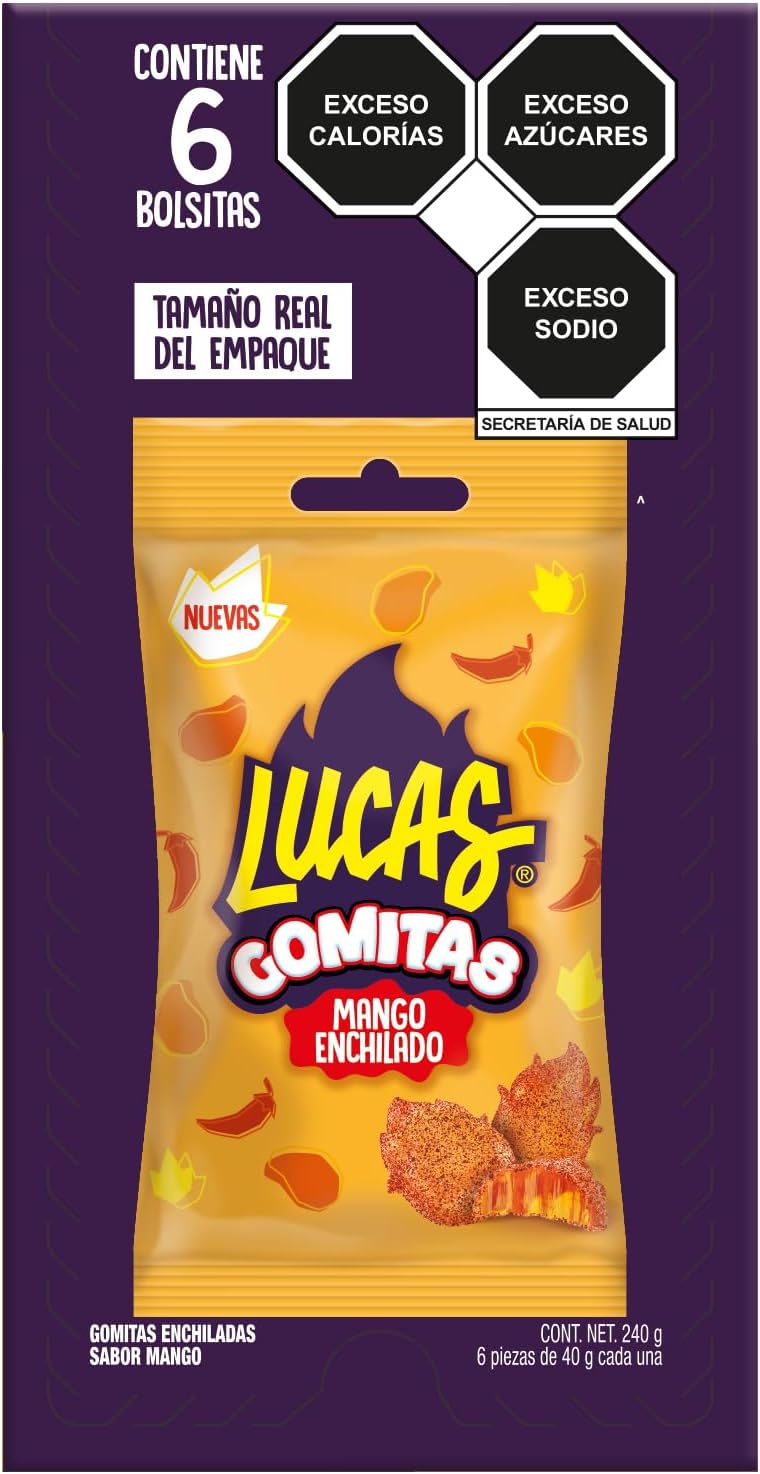 Mars Lucas Gomitas Sabor Mango Enchilado 6 Bolsitas (240g)