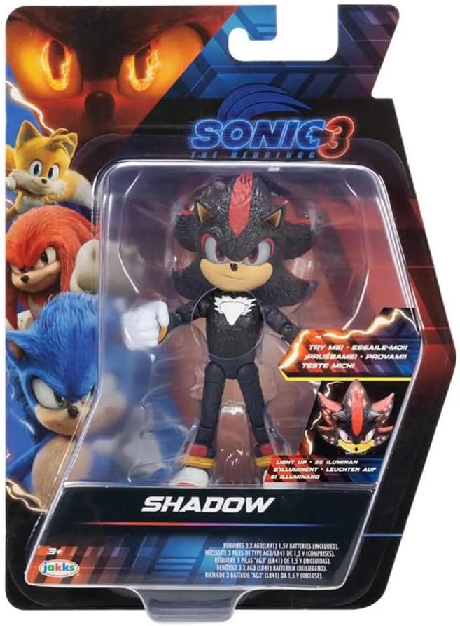 Sonic 3, Figura de Shadow con 19 Puntos de Articulación, Personaje Iluminado, Coleccionable