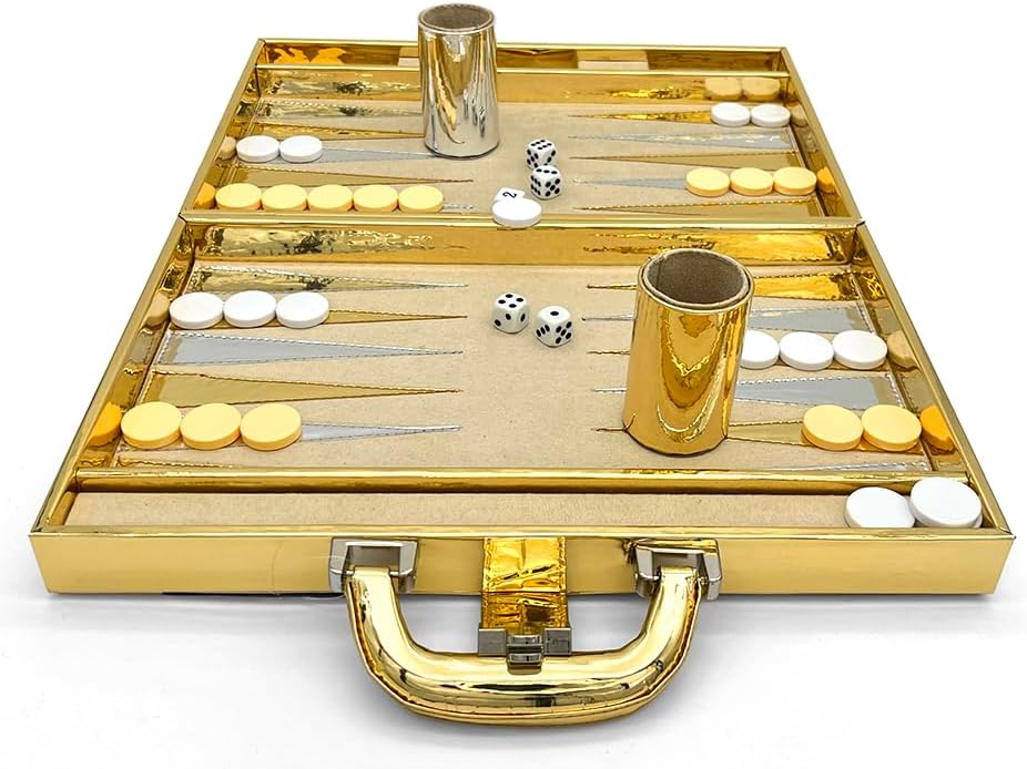 Ult Backgammon Dubai Premium Dorado de Lujo con Dados Fichas de Acrílico y Cubiletes para Dados
